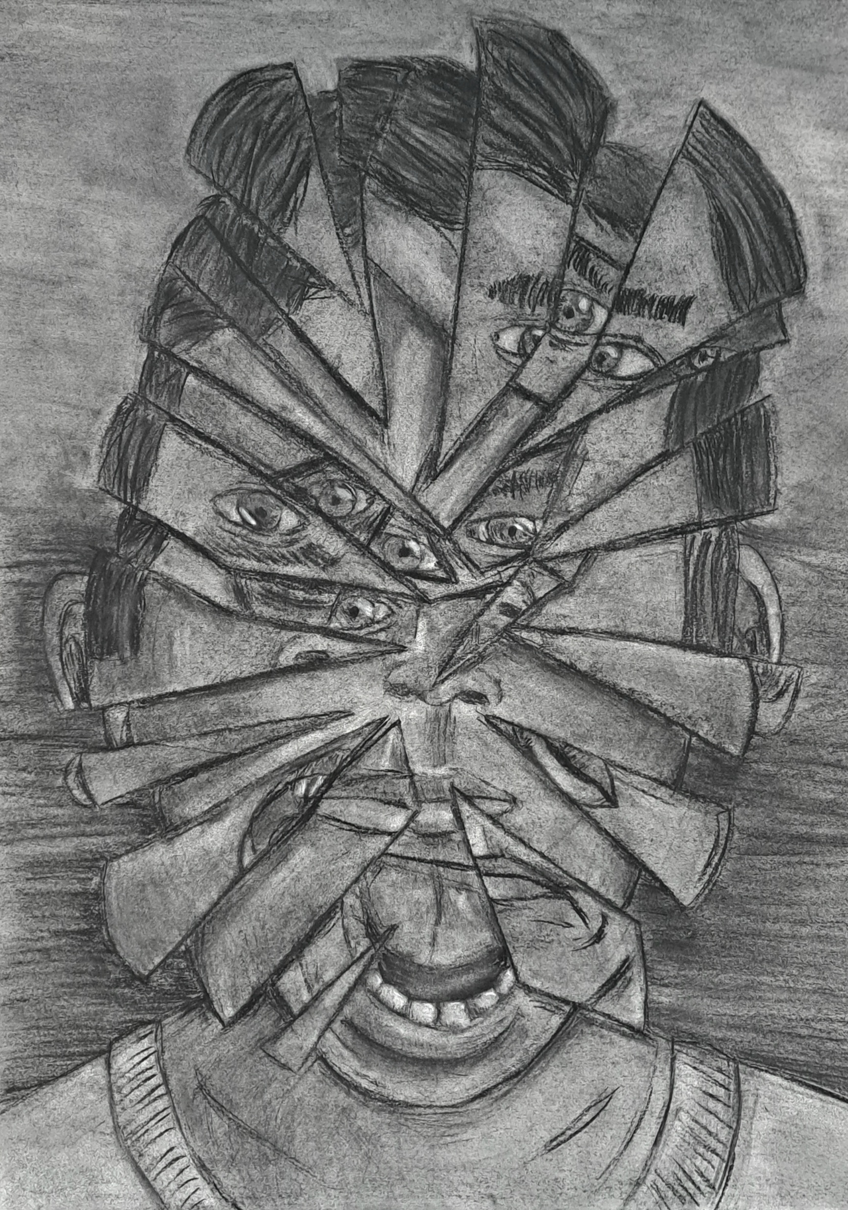 Self-portrait with face broken like a mirror